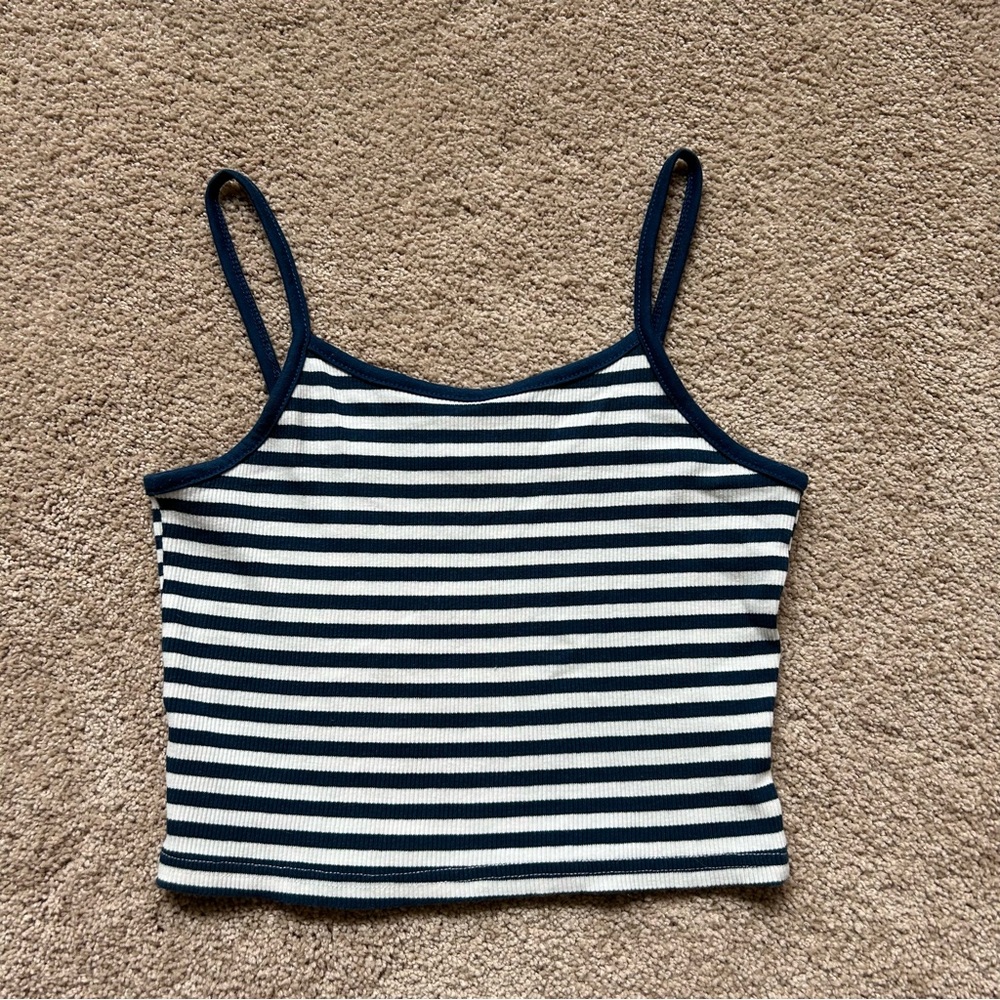 Cropped Blue and White Tank Top